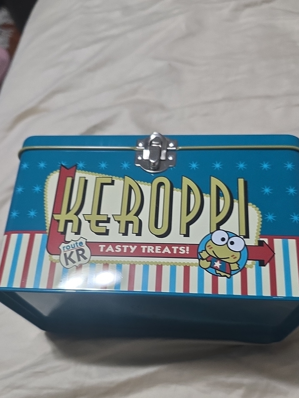 Sanrio Blue Keroppi Metal Tin with Logo